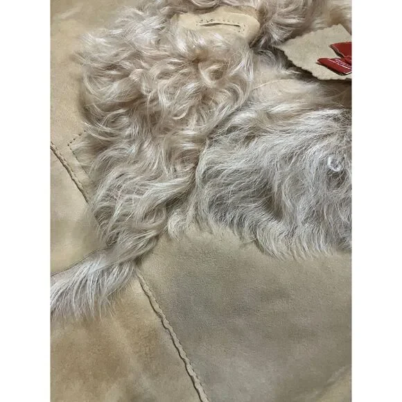 Sundance Suede Shearling Coat Beige Bohemian Button Front Size XL - Picture 12 of 14